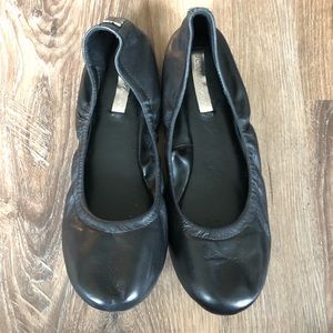 BCBG black leather ballet flats, size 10